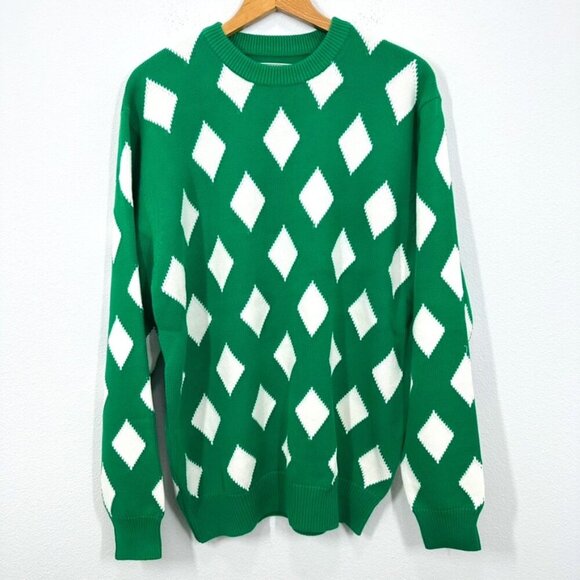 Bogey Boys Casual Golf Sweater Vibrant Green White Check Preppy Country Club NWT - Picture 1 of 5